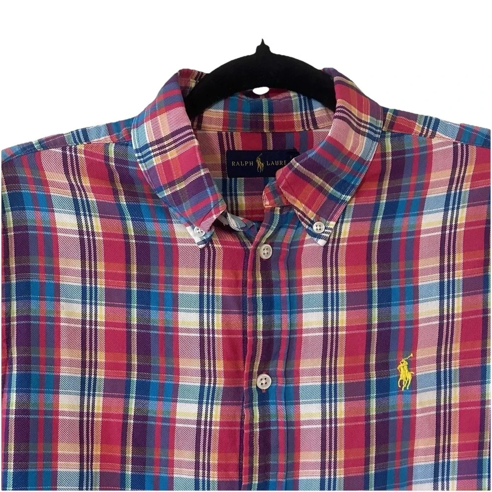 Ralph Lauren Shirt Colorful Pink‎ Plaid Pony Button Up Soft LS Boys Youth Sz 12